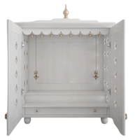 Aumkara Teak Wood Mandir with Door (White) open door front view