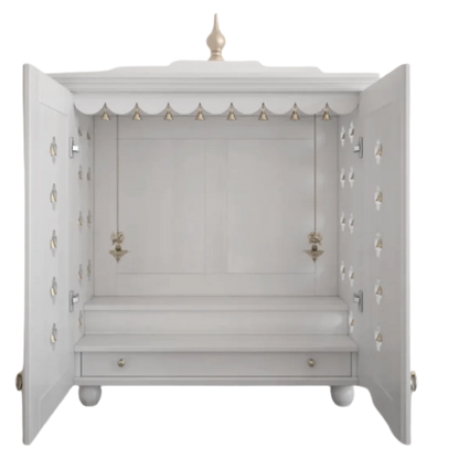 Aumkara Teak Wood Mandir with Door (White) open door front view
