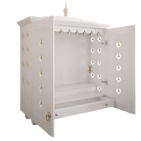 Aumkara Teak Wood Mandir with Door (White) side view
