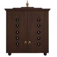 Aumkara Teak Wood Mandir with Door (Brown) Front View