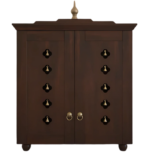 Aumkara Teak Wood Mandir with Door (Brown) Front View