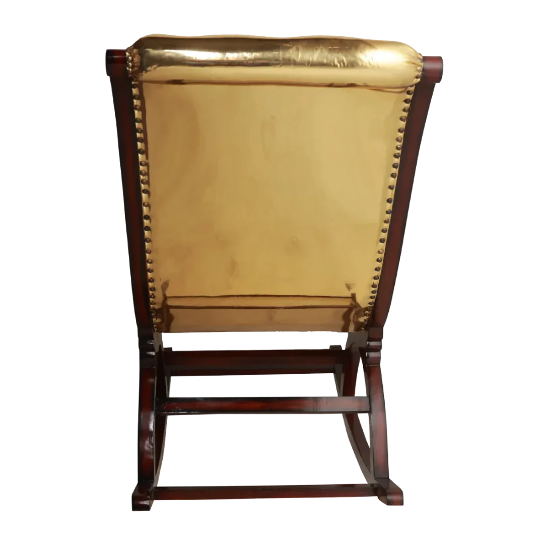 Aurum Fabric Upholstered Teak Wood Rocking Chair (Brown Gold) back view