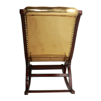 Aurum Fabric Upholstered Teak Wood Rocking Chair (Brown Gold) back view