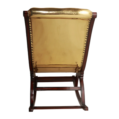 Aurum Fabric Upholstered Teak Wood Rocking Chair (Brown Gold) back view