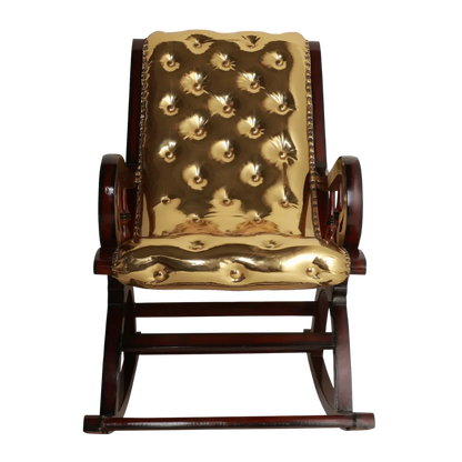 Aurum Fabric Upholstered Teak Wood Rocking Chair (Brown Gold) front view