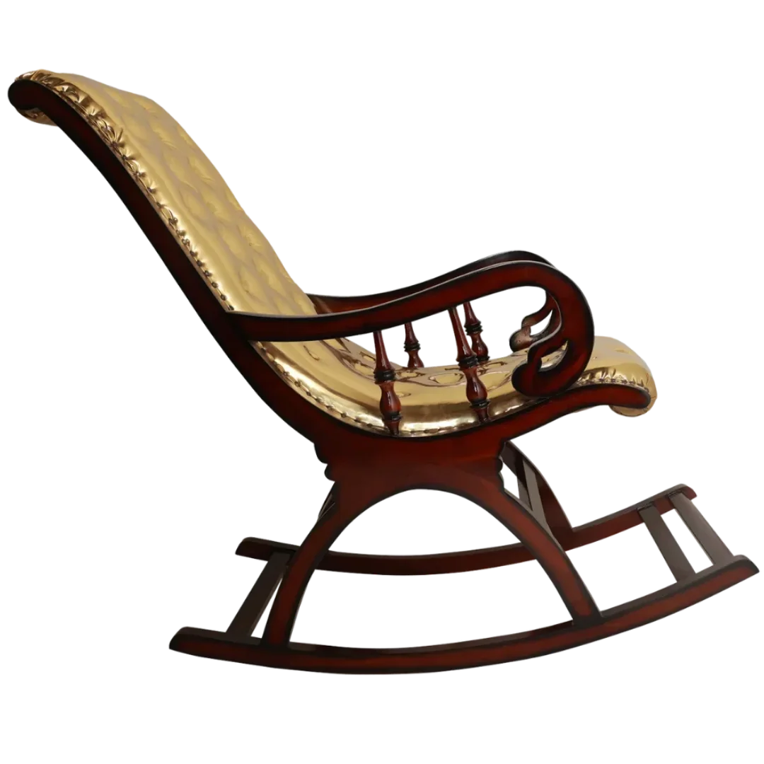 Aurum Fabric Upholstered Teak Wood Rocking Chair (Brown Gold) side view