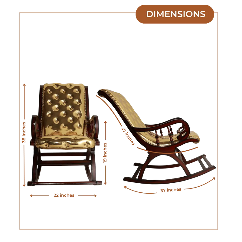 Aurum Fabric Upholstered Teak Wood Rocking Chair (Brown Gold) Dimensions Image