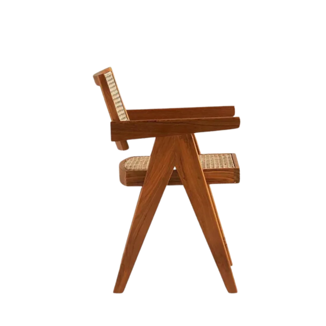 Avira Teak Wood Cane Chair side view