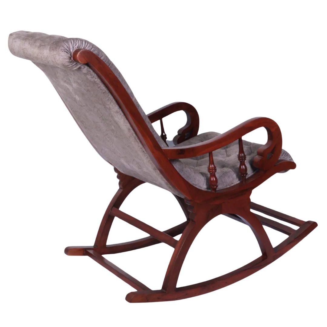 Back Side Angle of Kairo Teak Wood Fabric Rocking Chair (Brown Slate)