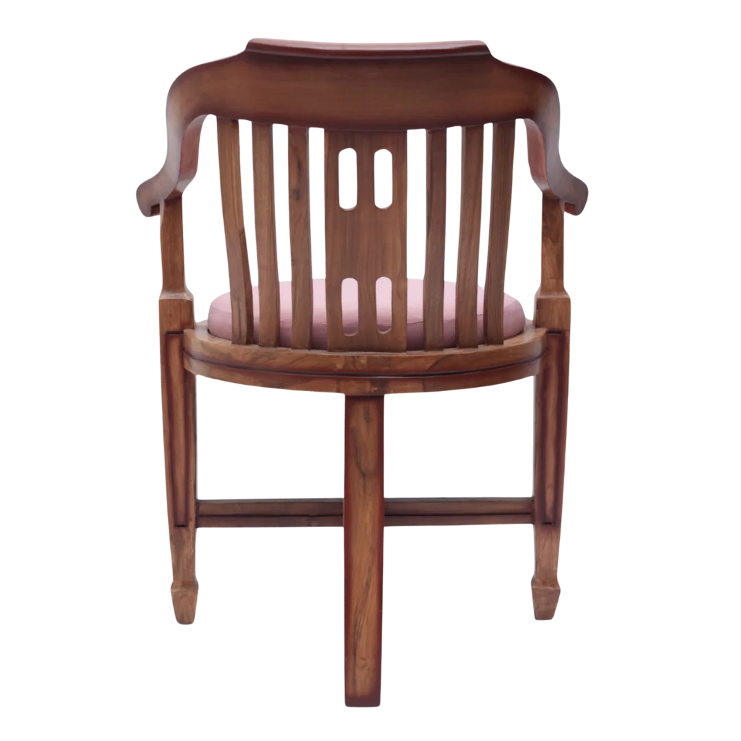 Back View of Canasto Teak Wood Arm Chairs (Teak Pink)