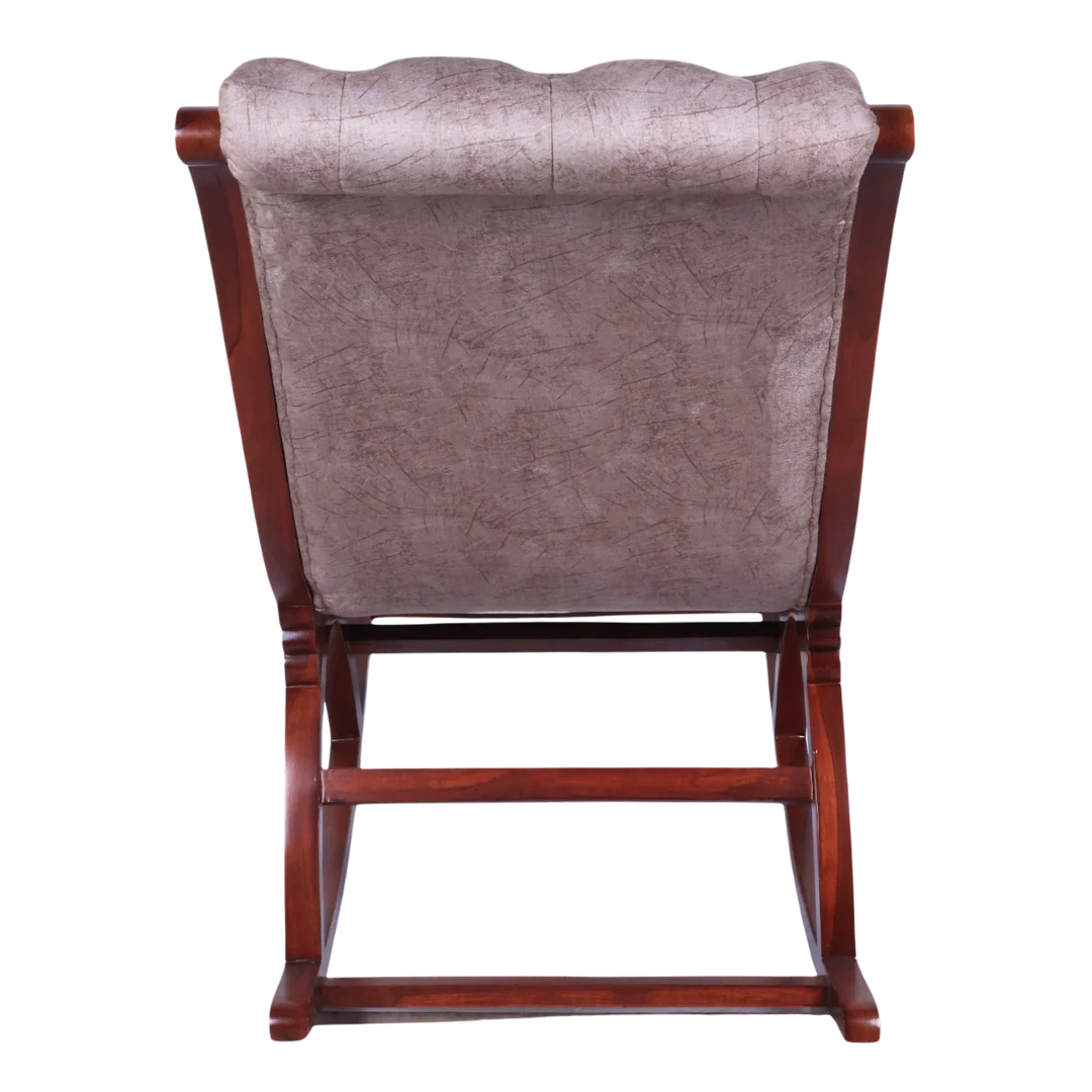 Back View of Kairo Teak Wood Fabric Rocking Chair (Brown Slate)