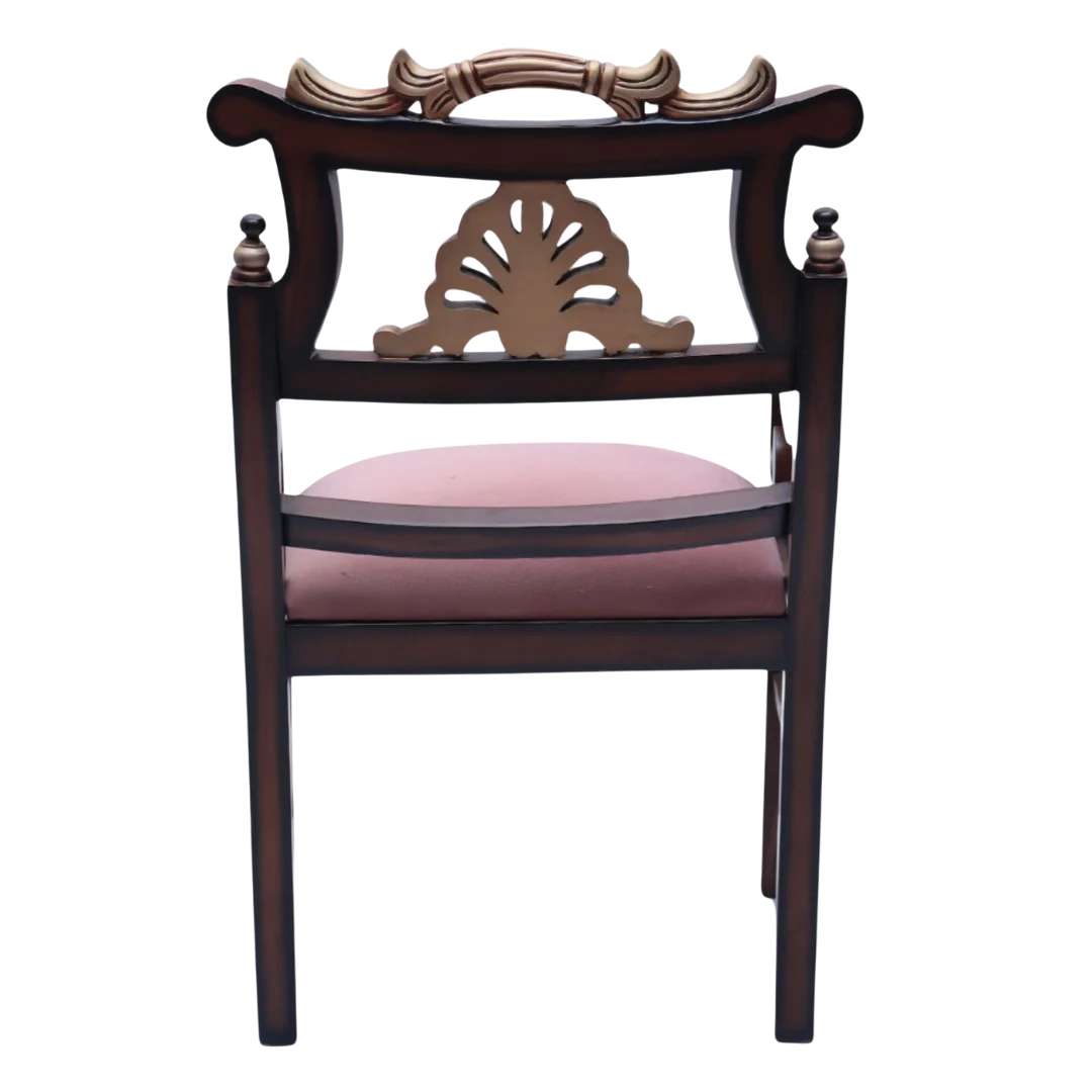 Back View of Zorano Teak Wood Arm Chairs (Brown Pink)