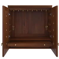 Barvya Pooja Mandir with Door (Teak) Front View with open doors