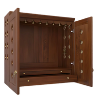 Barvya Pooja Mandir with Door (Teak) Side View with open doors