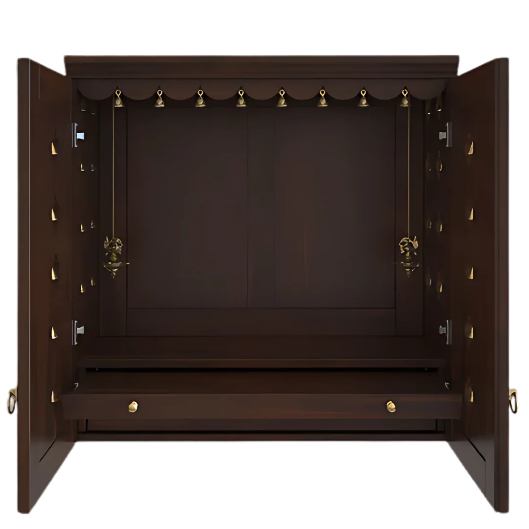Barvya Pooja Mandir with Door (Wenge) Front View with open doors