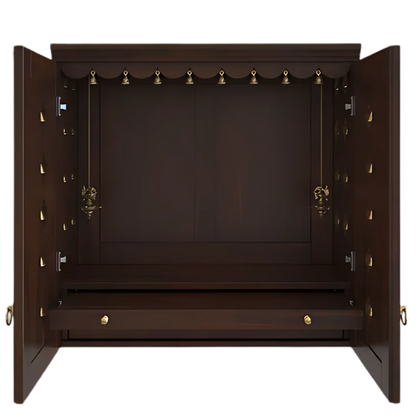 Barvya Pooja Mandir with Door (Wenge) Front View with open doors