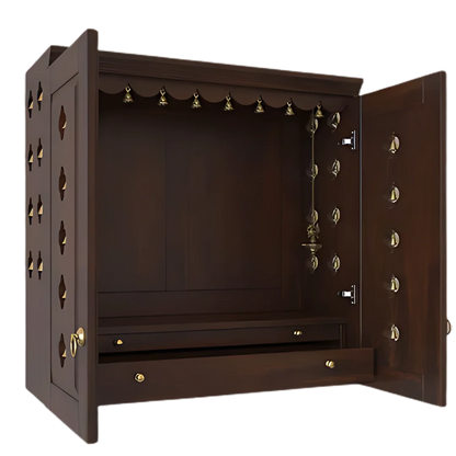 Barvya Pooja Mandir with Door (Wenge) Side View with open doors