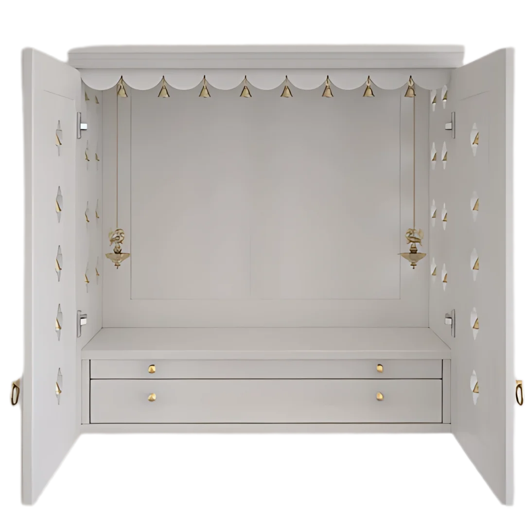 Barvya Pooja Mandir with Door(White) Open Doors View