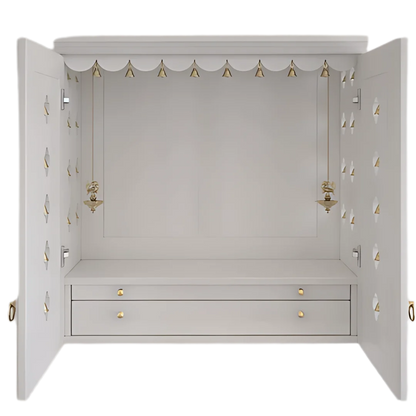 Barvya Pooja Mandir with Door(White) Open Doors View