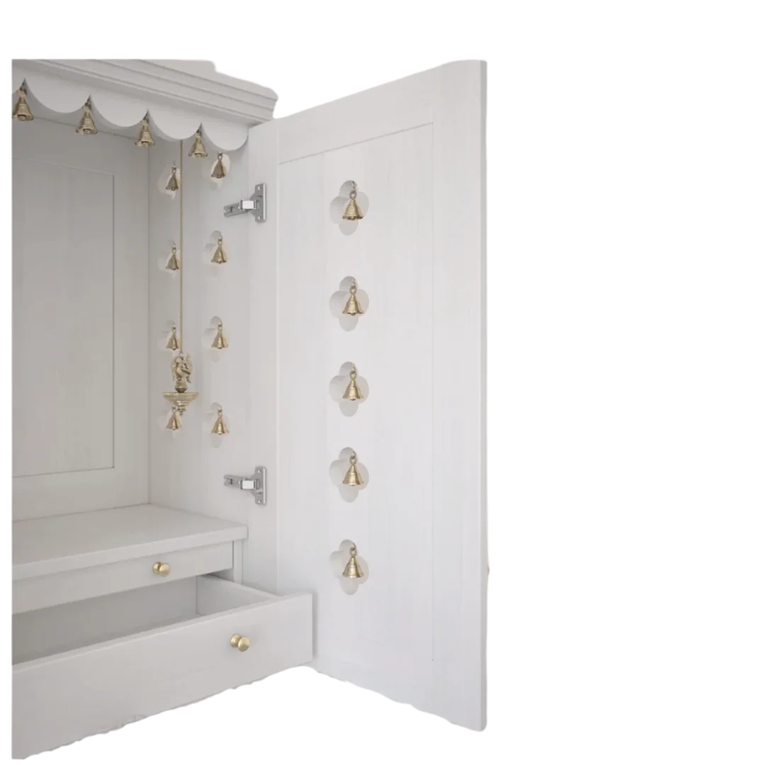Barvya Pooja Mandir with Door(White) Zoom View with open door