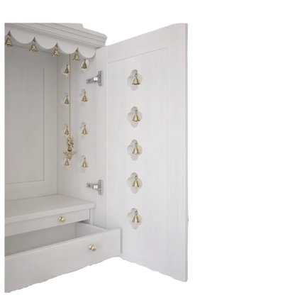 Barvya Pooja Mandir with Door(White) Zoom View with open door