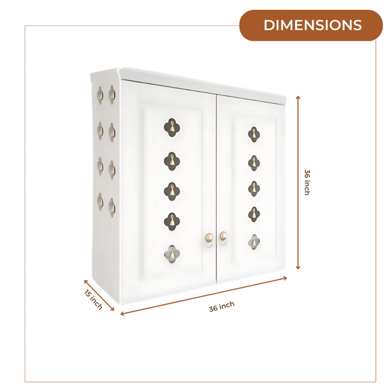 Barvya Pooja Mandir with Door (White) Dimensions