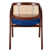 Bemla Teak Wood Arm Chair in Brown Blue color back view