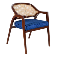 Bemla Teak Wood Arm Chair in Brown Blue color 45° side view