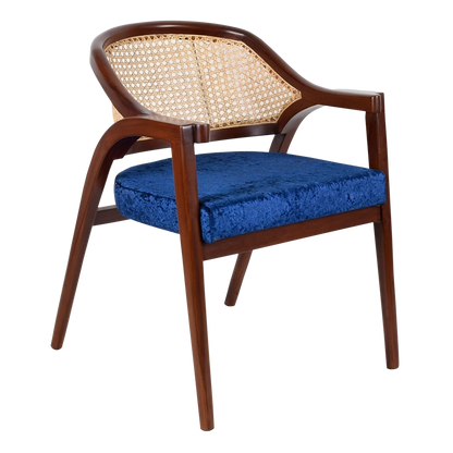 Bemla Teak Wood Arm Chair in Brown Blue color 45° side view