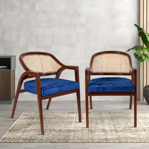 Bemla Teak Wood Arm Chairs (Brown Blue)