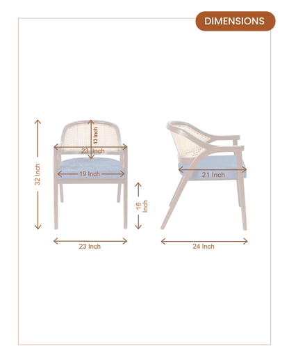 Bemla Teak Wood Arm Chairs (Brown Blue) dimensions