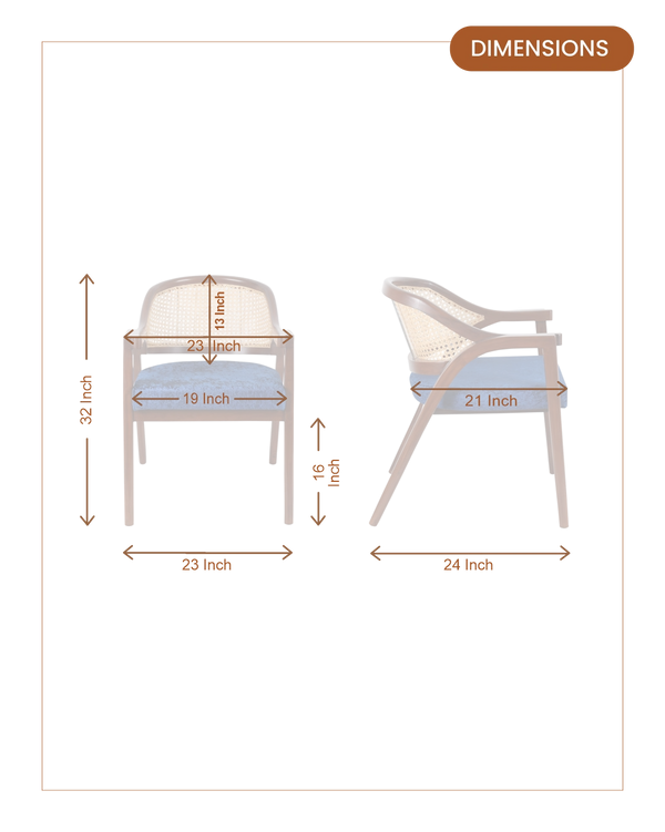 Bemla Teak Wood Arm Chairs (Brown Blue) dimensions