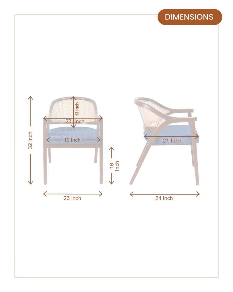 Bemla Teak Wood Arm Chairs (Brown Blue) dimensions