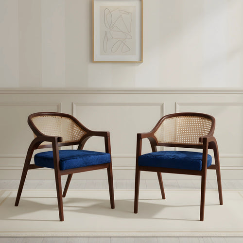 Bemla Teak Wood Arm Chairs (Brown Blue)