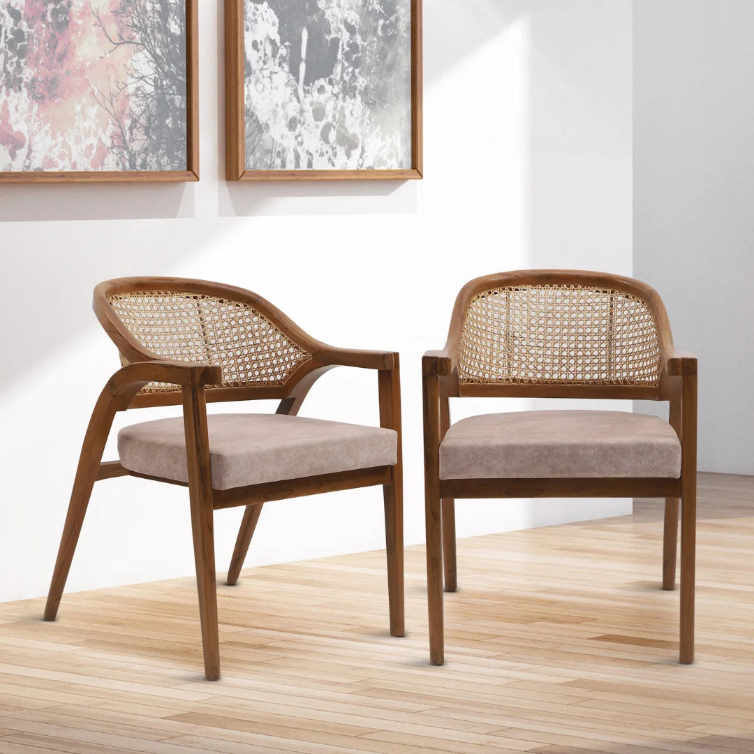 Bemla Teak Wood Arm Chairs Teak Beige Lifestyle Image