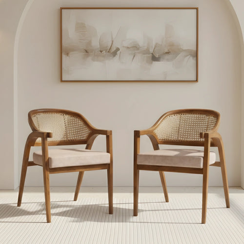 Bemla Teak Wood Arm Chairs (Teak Beige)