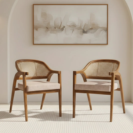 Bemla Teak Wood Arm Chairs (Teak Beige) lifestyle image