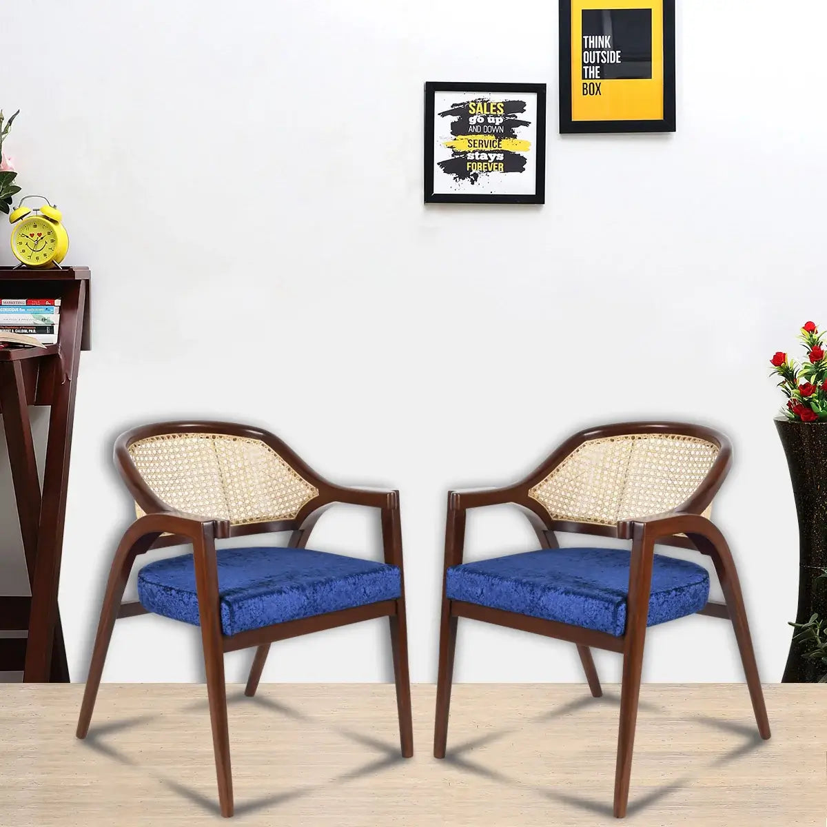 Bemla Teak Wood Arm Chair Brown Blue color lifestyle image