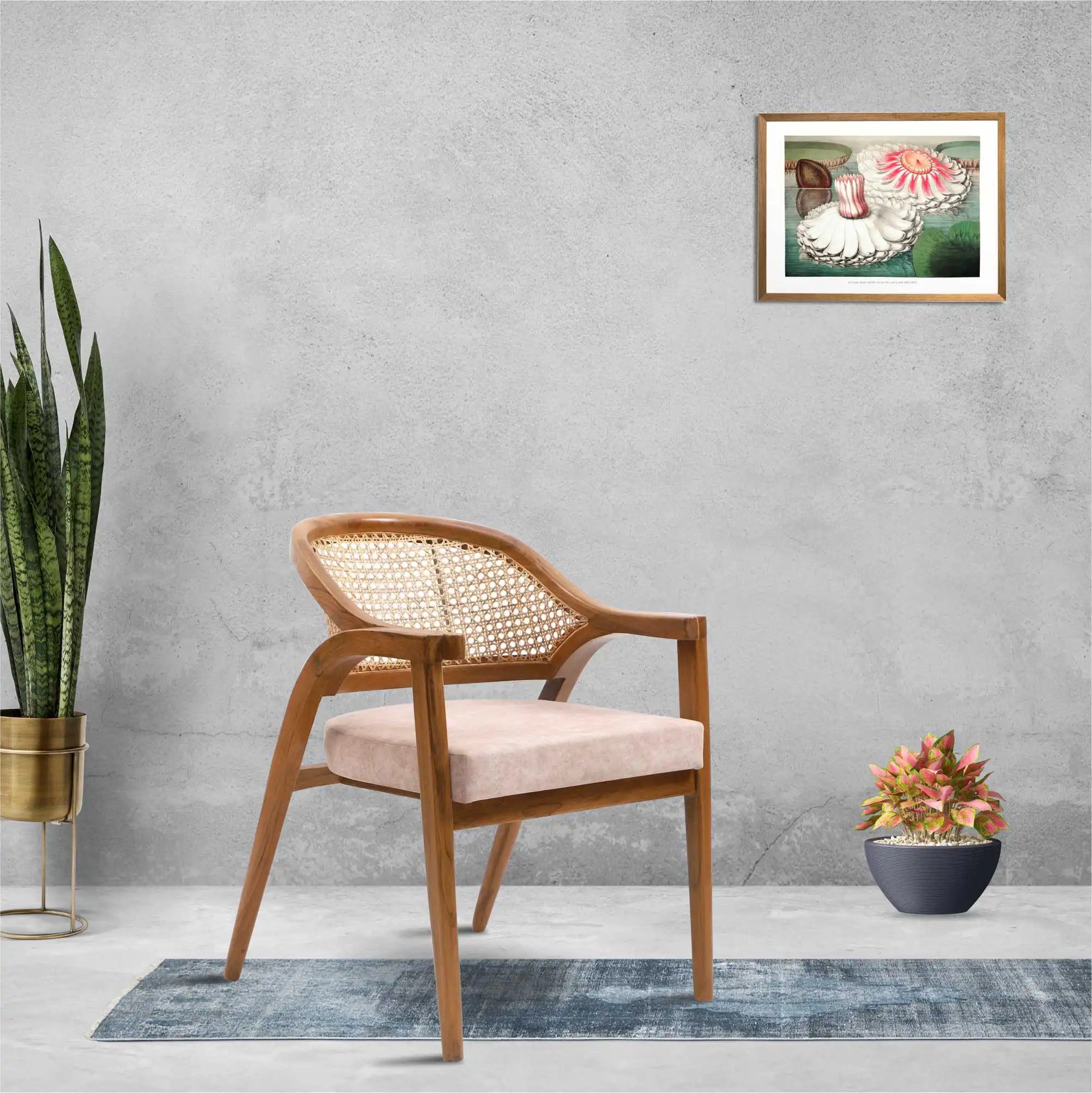 Bemla Teak Wood Arm Chair in Teak Beige color lifestyle image