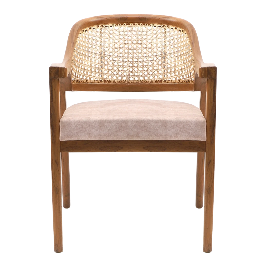 Bemla Teak Wood Arm Chair in Teak Biege color front view