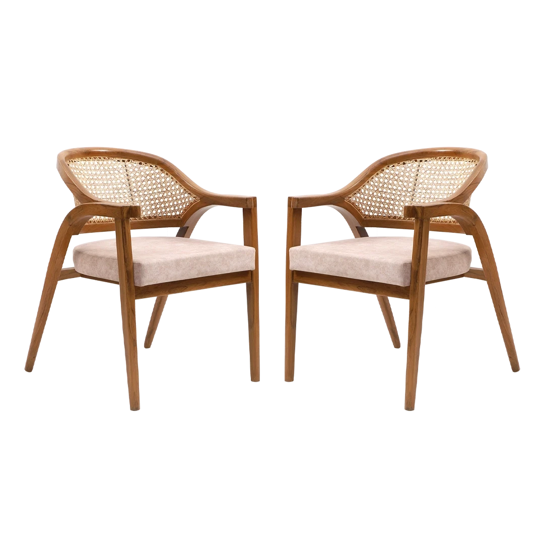 Bemla Teak Wood Arm Chair in Teak Biege color front view pair