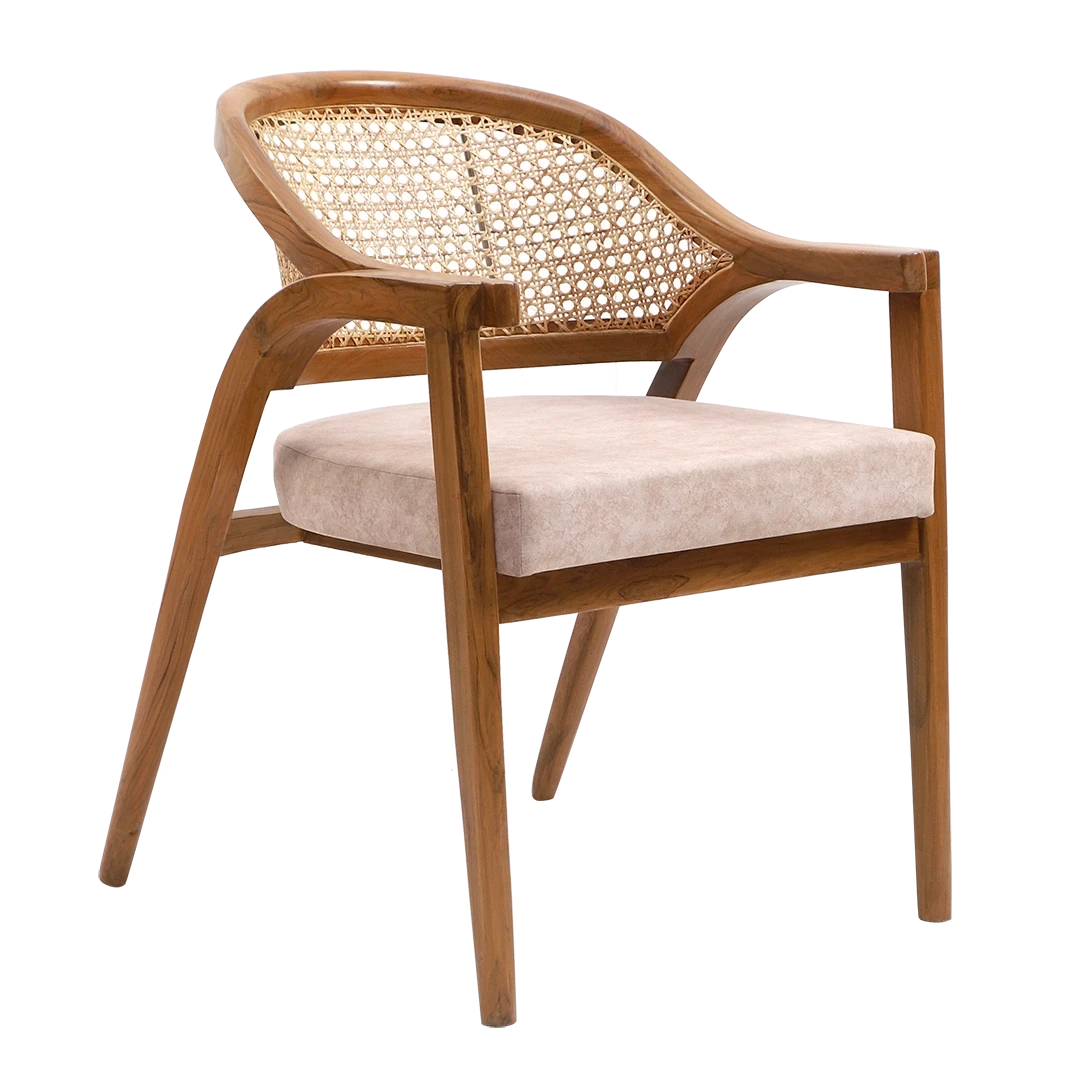 Bemla Teak Wood Arm Chair in Teak Biege color 45° side view