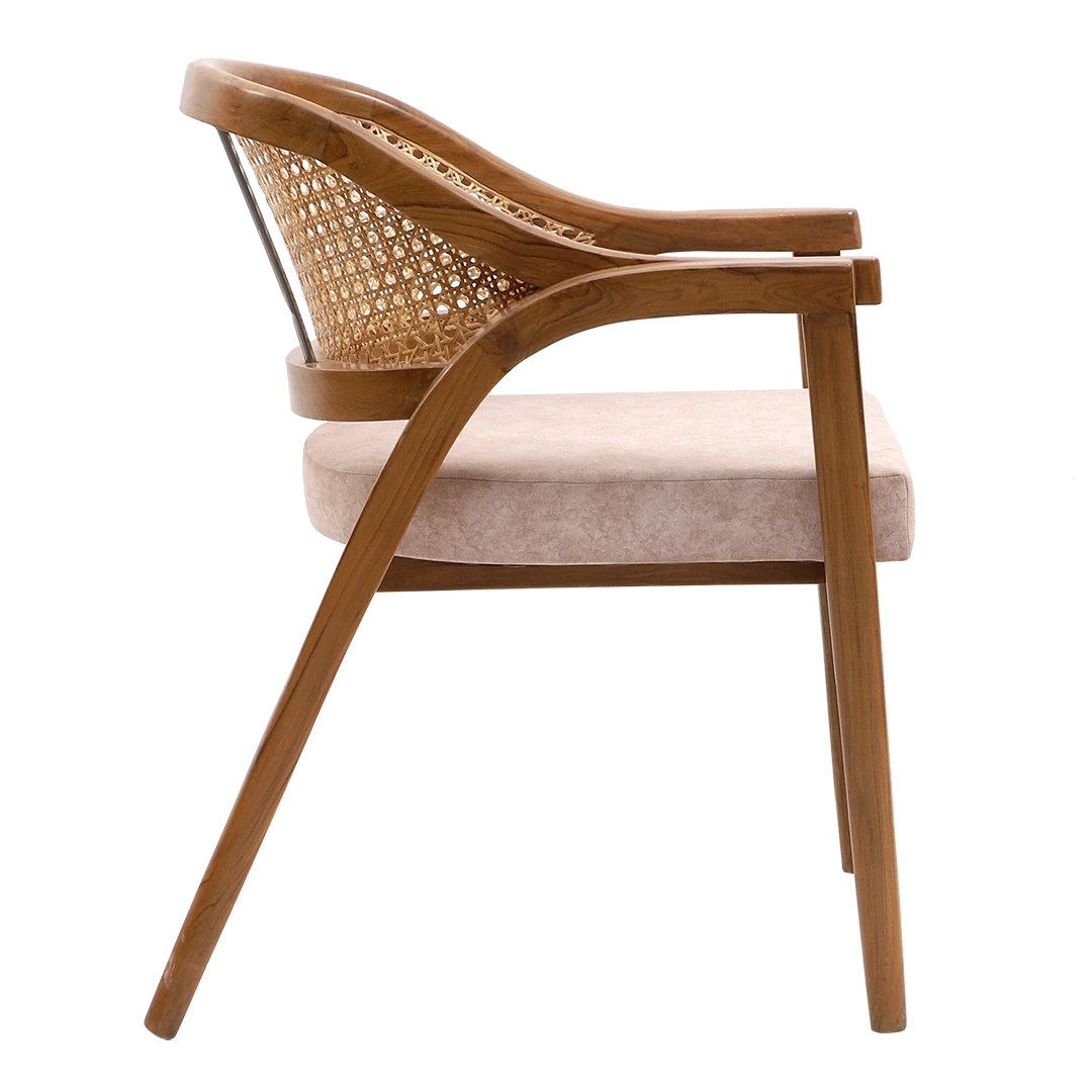 Bemla Teak Wood Arm Chair in Teak Biege color side view