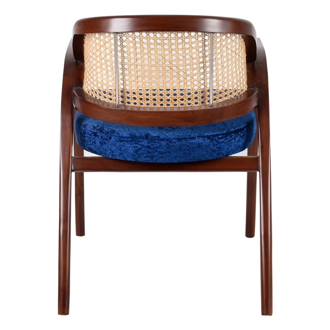 Bemla Teak Wood Arm Chair in Brown Blue color back view