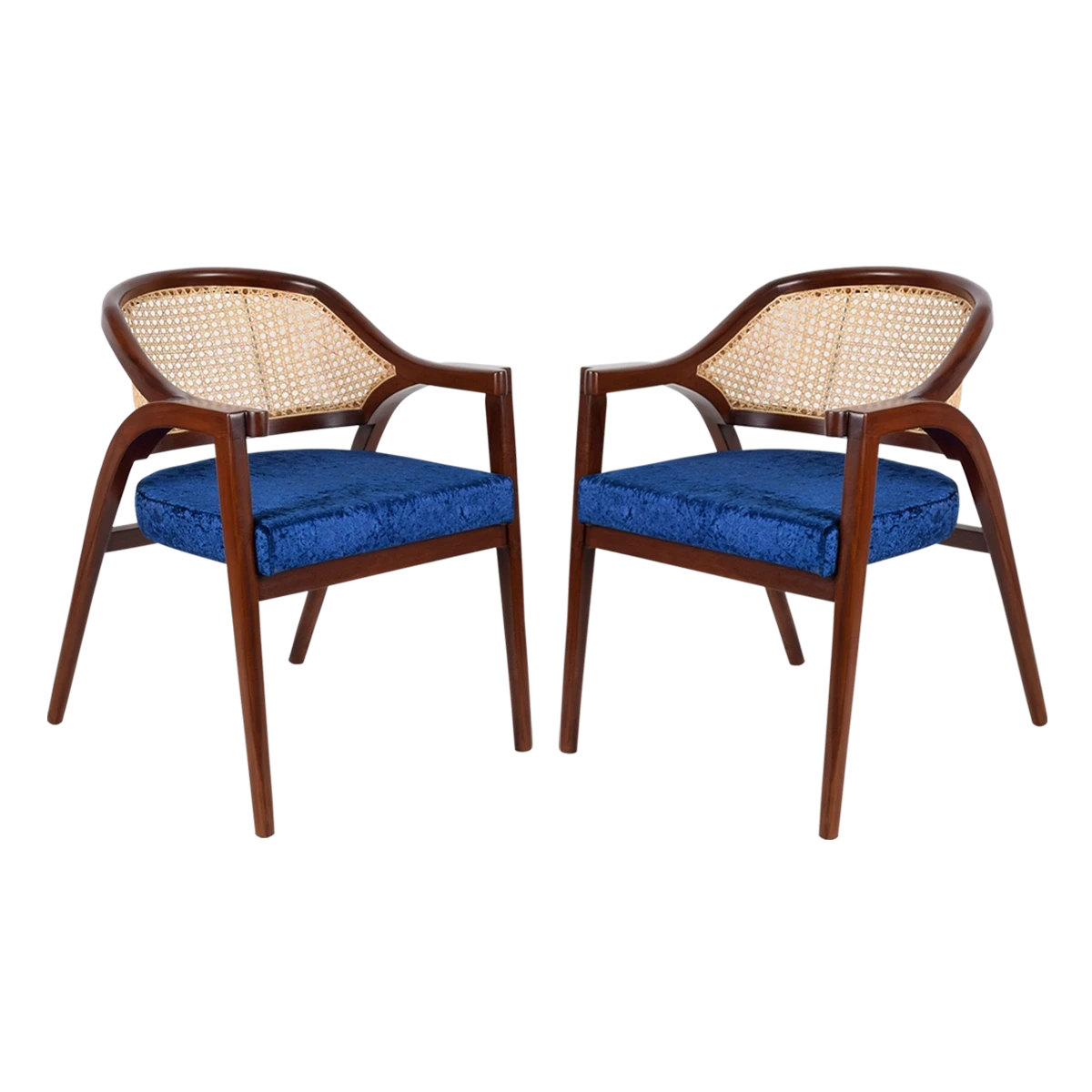 Bemla Teak Wood Arm Chair in Brown Blue color front view pair 1