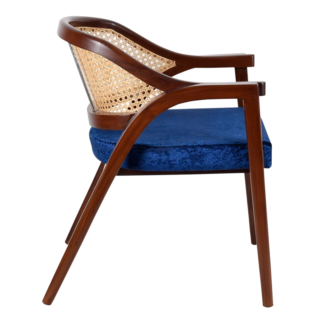 Bemla Teak Wood Arm Chair in Brown Blue color side view