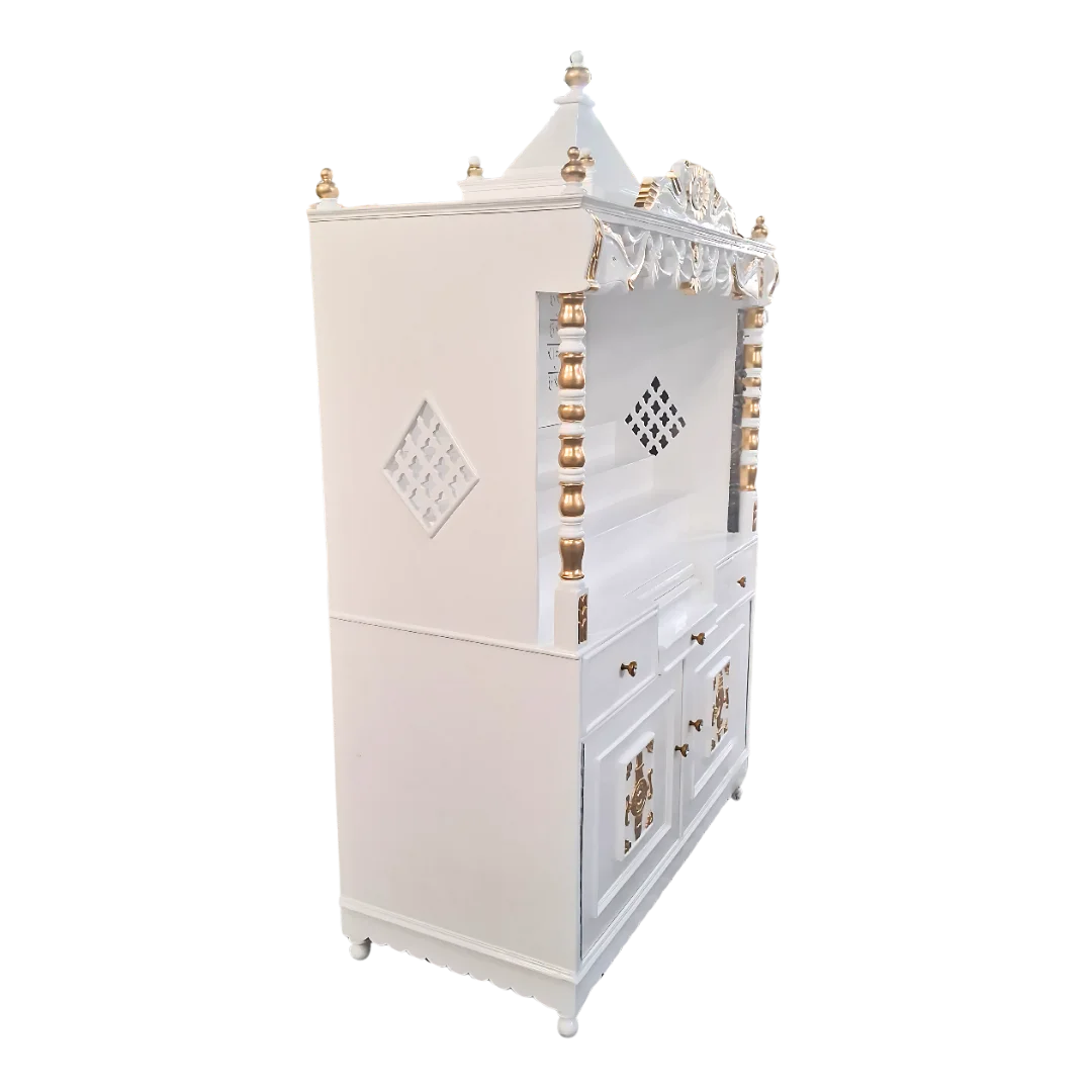 Bhaktisthal Teak Wood Mandap (White) side angle 