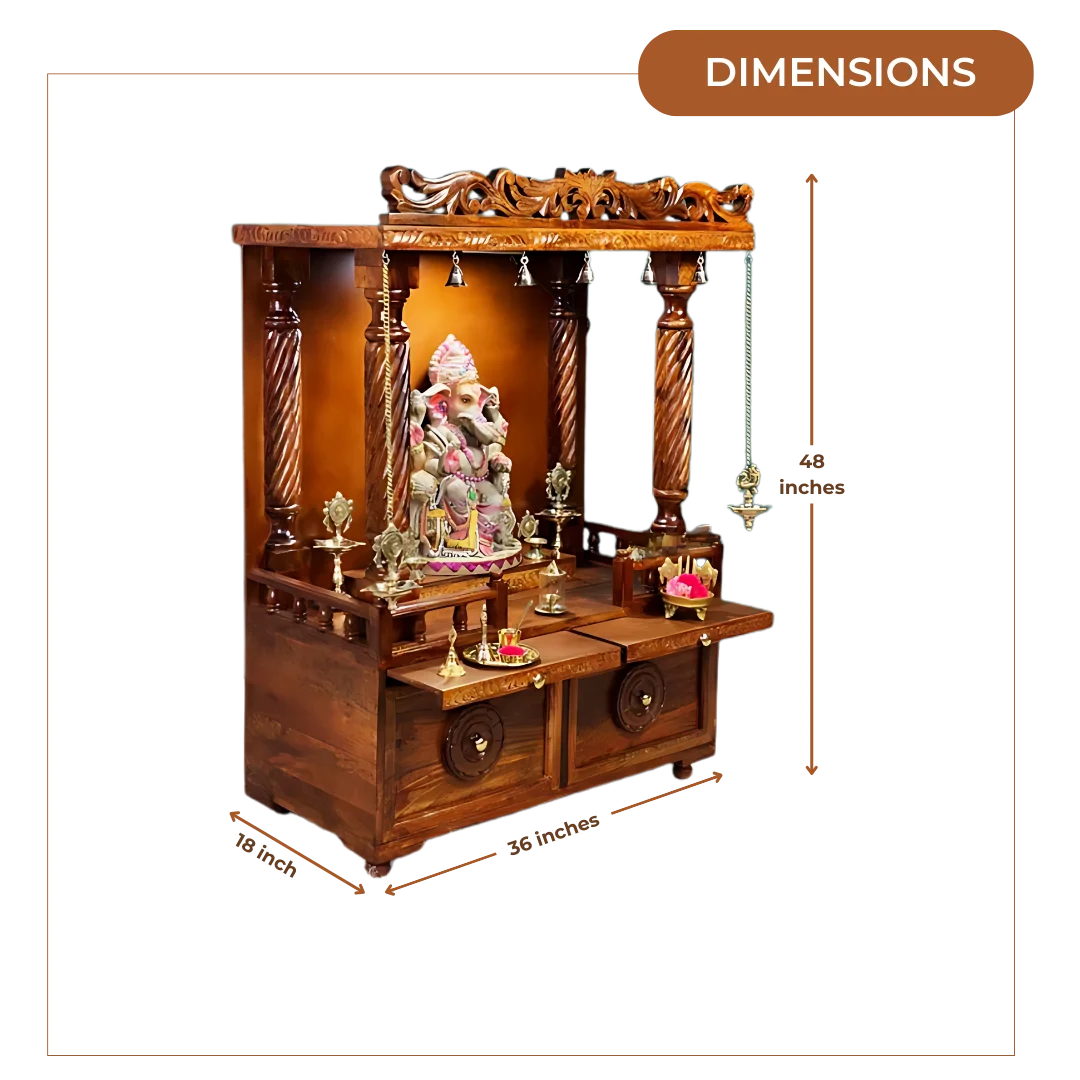Bhavya Sheesham Wood Mandir (Teak) Dimensions
