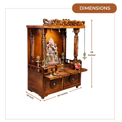 Bhavya Sheesham Wood Mandir (Teak) Dimensions