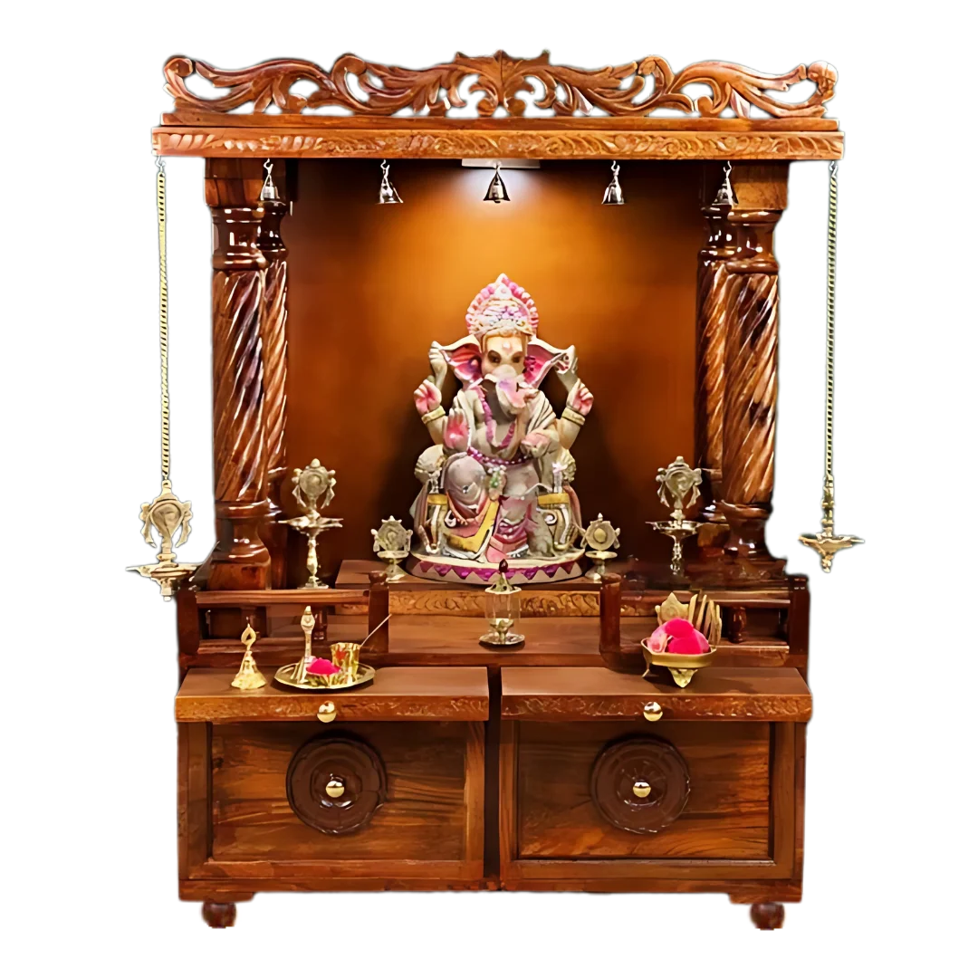 Bhavya Sheesham Wood Mandir (Teak) Front view